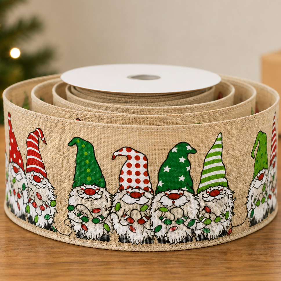 63mm Wired Cheeky Christmas Elves Ribbon x 10 Metres!