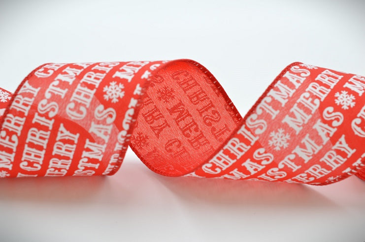 63mm Wired Red & White Merry Christmas Scroll Ribbon x 10 Metres!