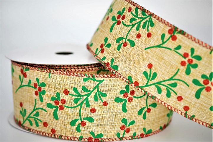 46093 - 63mm Wired Natural Christmas Holly Ribbon  x 10 Metres!