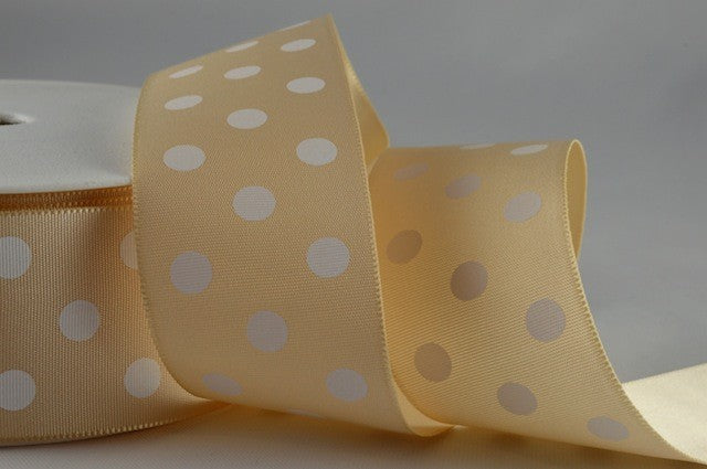 38mm Large White Polka Dot Ribbon (20 Metre Rolls)Cream