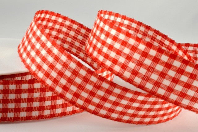 15mm, 25mm & 40mm Red & White Gingham Ribbon x 25 Metre Rolls!