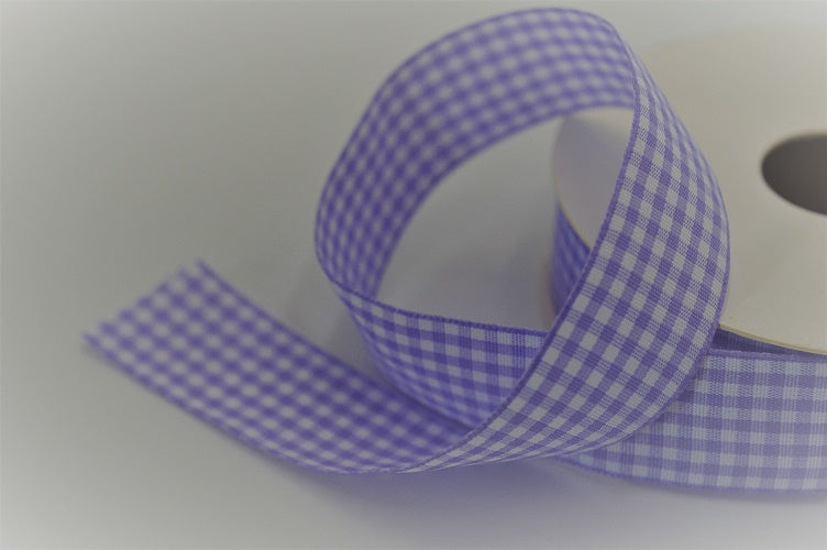 54102 - 25mm Gingham Ribbon x 25 Metres!!25mm / 407 Lilac / 25 Metres