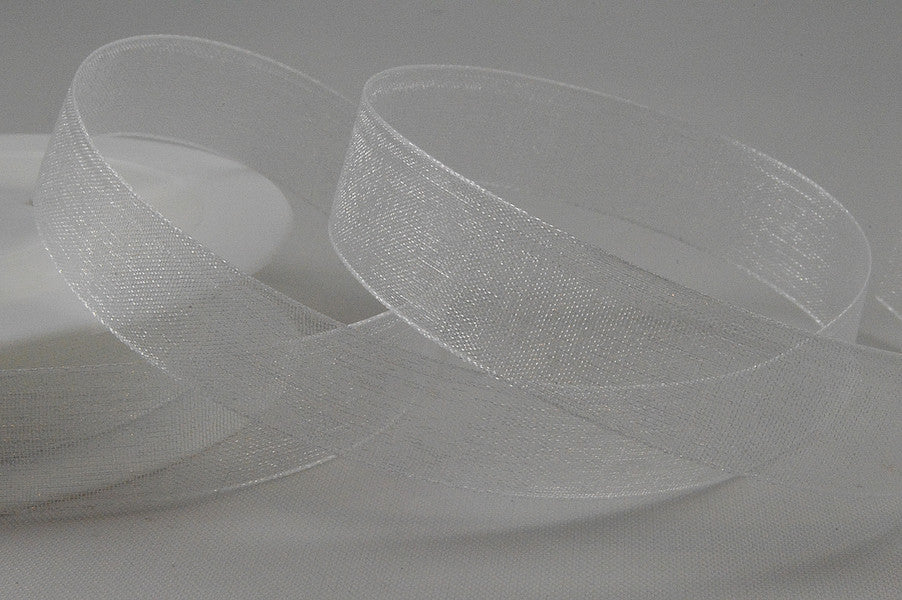 54419 - 3mm,  9mm, 15mm, 25mm, & 40mm Sheer Ribbon3mm / 01 White / 50 Metres