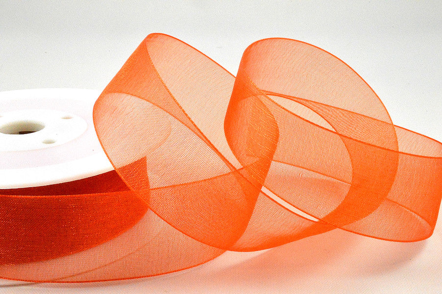 54419 - 3mm,  9mm, 15mm, 25mm, & 40mm Sheer Ribbon3mm / 26 Orange / 50 Metres