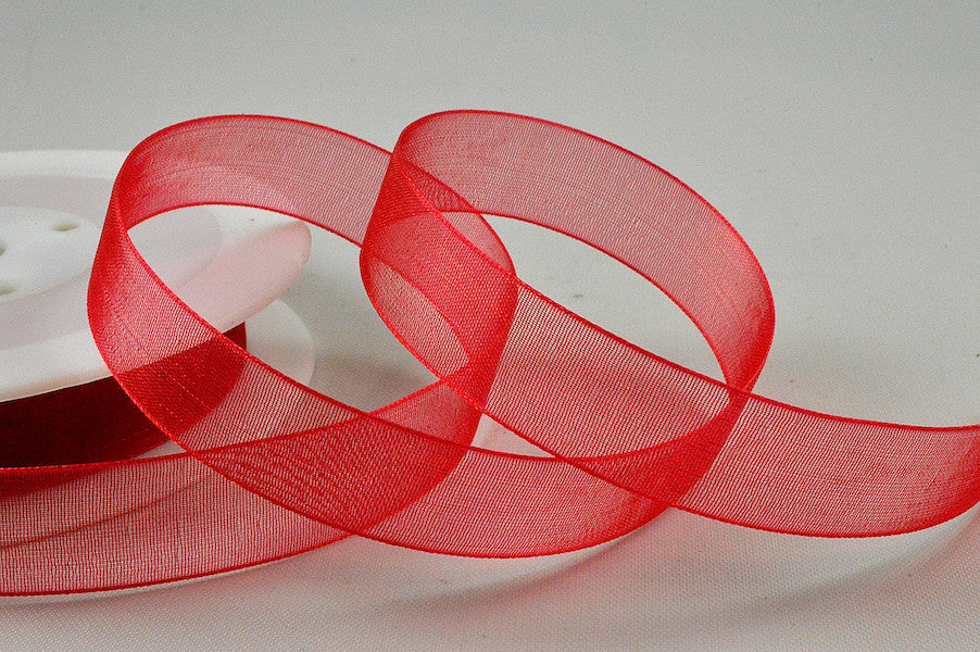 3mm, 9mm, 15mm, 25mm, & 40mm Red Sheer Ribbon x 25 Metres!!
