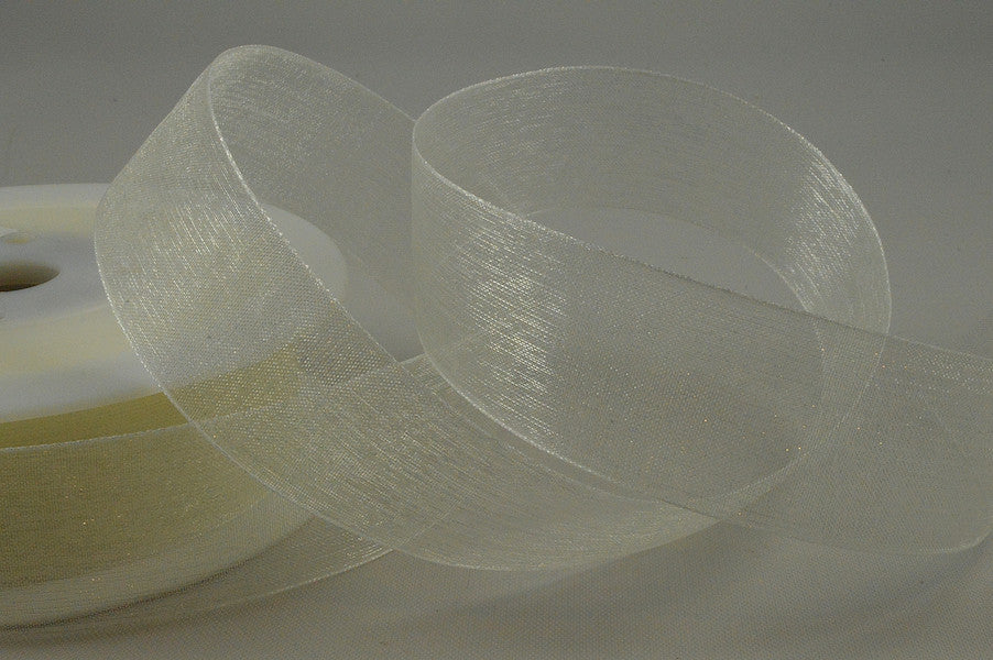54419 - 3mm,  9mm, 15mm, 25mm, & 40mm Sheer Ribbon3mm / 50 Ivory / 50 Metres