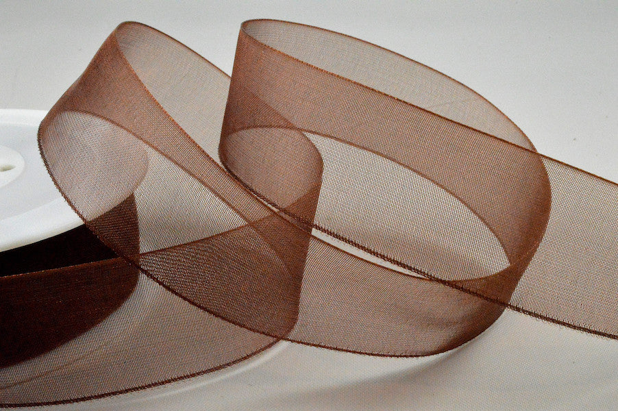 54419 - 3mm,  9mm, 15mm, 25mm, & 40mm Sheer Ribbon3mm / 57 Brown / 50 Metres
