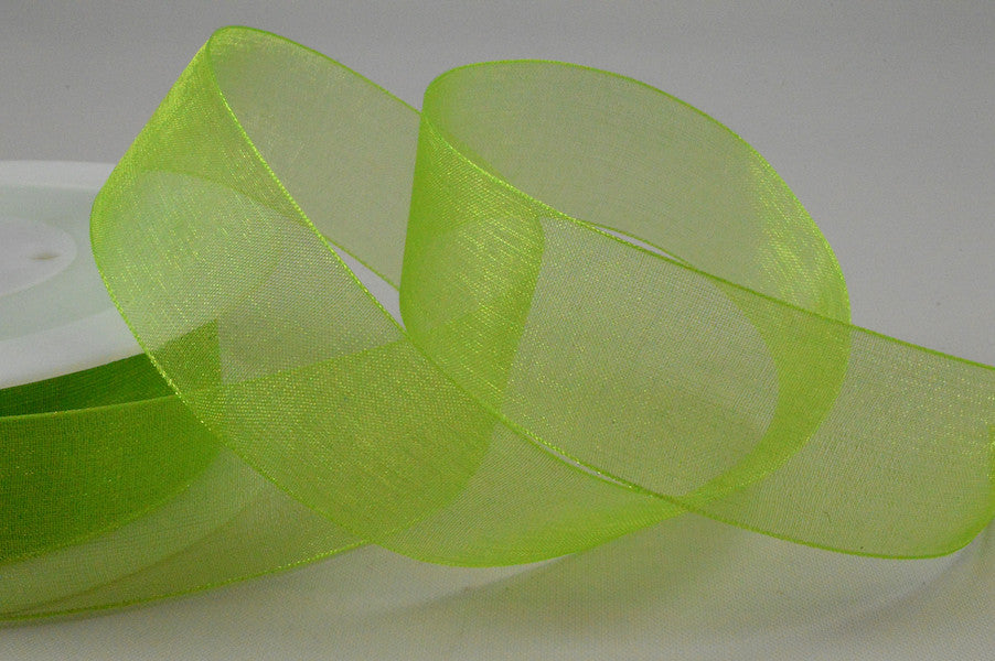 54419 - 3mm,  9mm, 15mm, 25mm, & 40mm Sheer Ribbon3mm / 62 Apple Green / 50 Metres