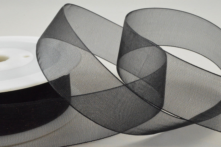 54419 - 3mm,  9mm, 15mm, 25mm, & 40mm Sheer Ribbon3mm / 88 Black / 50 Metres