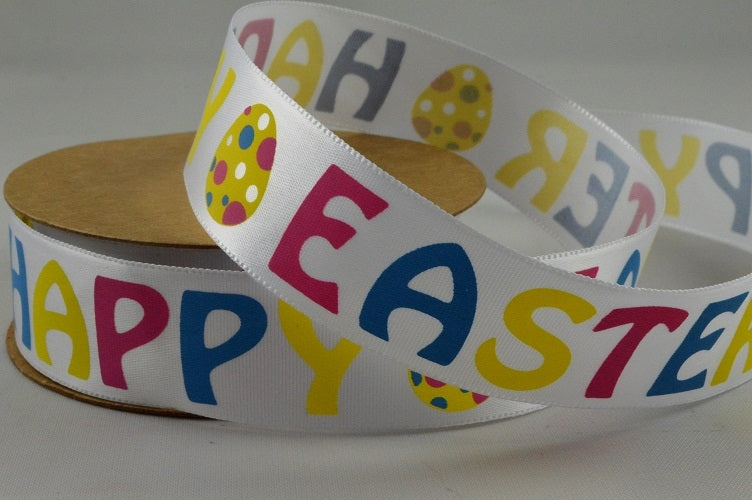 55047 - 25mm Happy Easter Ribbon x 10 Metre Rolls!!