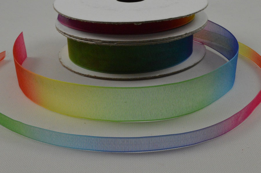 6mm & 15mm Rainbow Sheer Organza Ribbon x 10 Metre Rolls!