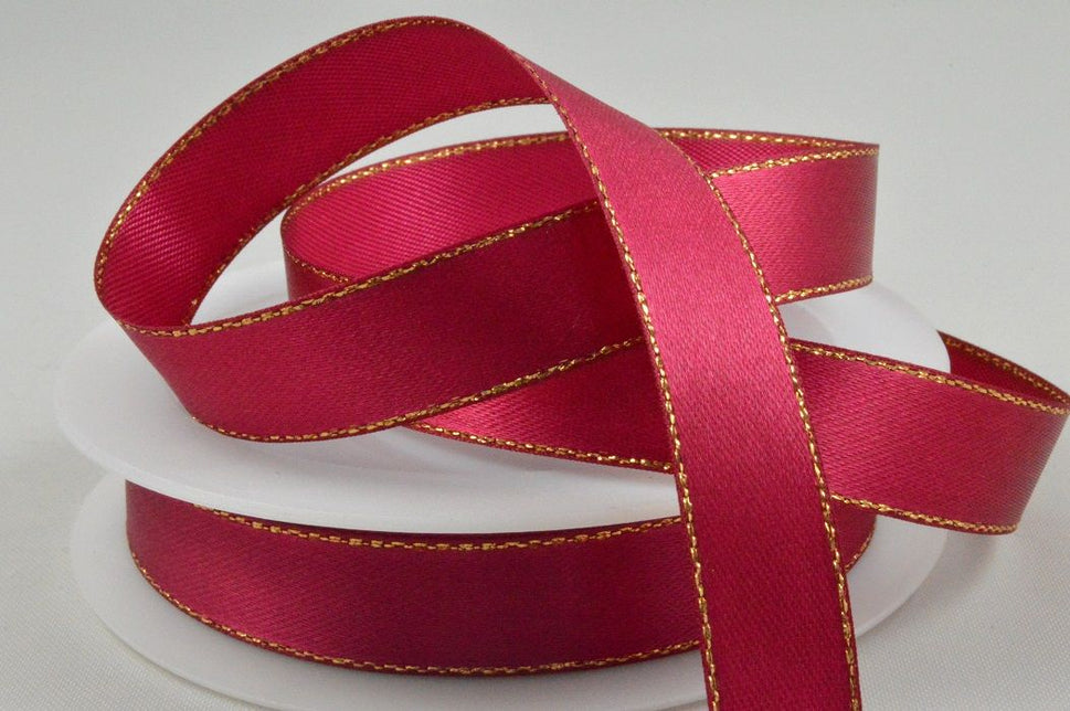 3mm & 10mm Dark Pink Single Satin Ribbon with Lurex Edge x 25/50 Metre Rolls!