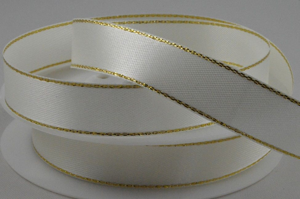 15mm Cream Single Satin Ribbon with Lurex Edge x 25 Metres!