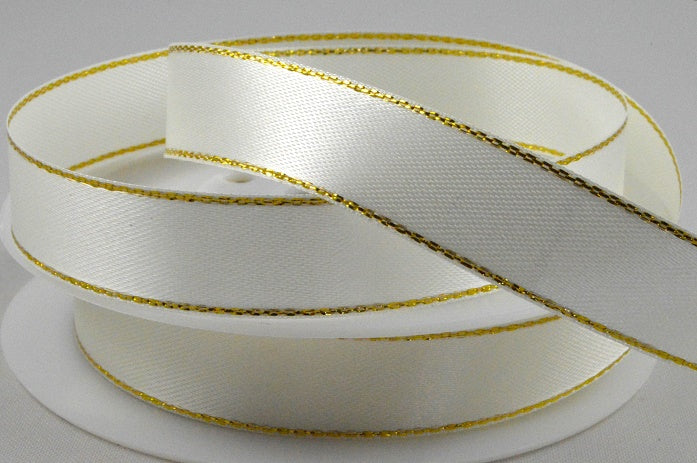 55087 - 3mm, 10mm, 15mm & 25mm Single Satin Ribbon with Lurex Edge15mm / Cream