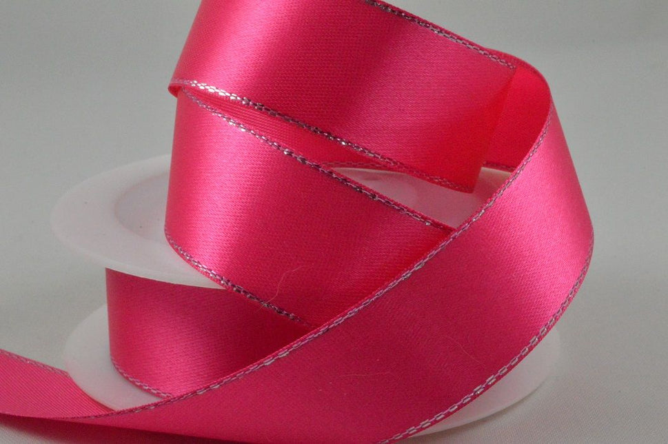 3mm, 10mm & 15mm Fuschia Single Satin Ribbon with Lurex Edge x 25/50 Metre Rolls!