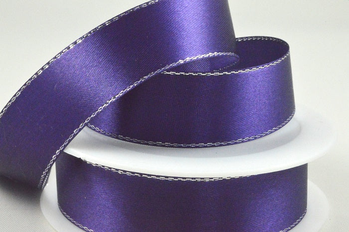 55087 - 3mm, 10mm, 15mm & 25mm Single Satin Ribbon with Lurex Edge3mm / Purple