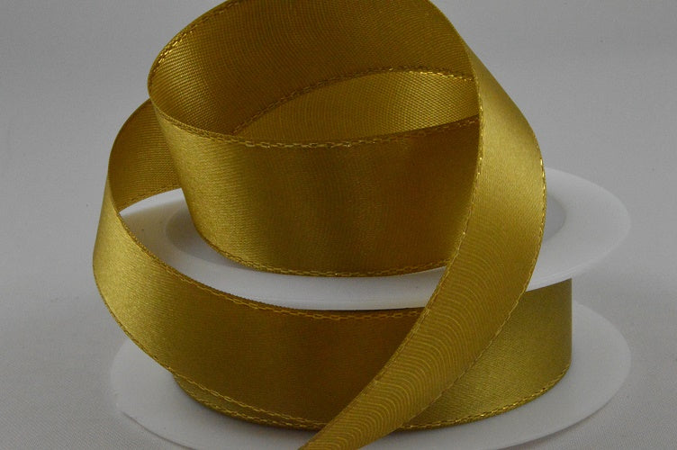 55087 - 3mm, 10mm, 15mm & 25mm Single Satin Ribbon with Lurex Edge10mm / Gold