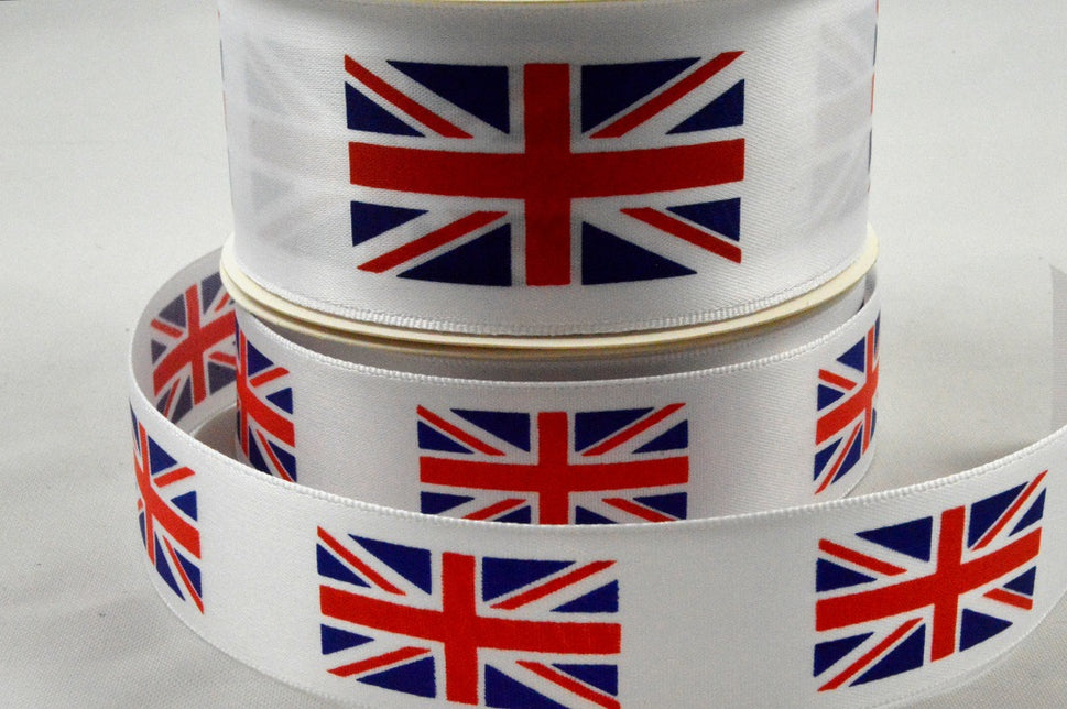25mm & 38mm White Union Jack Flag Ribbon x 10 Metre Rolls!