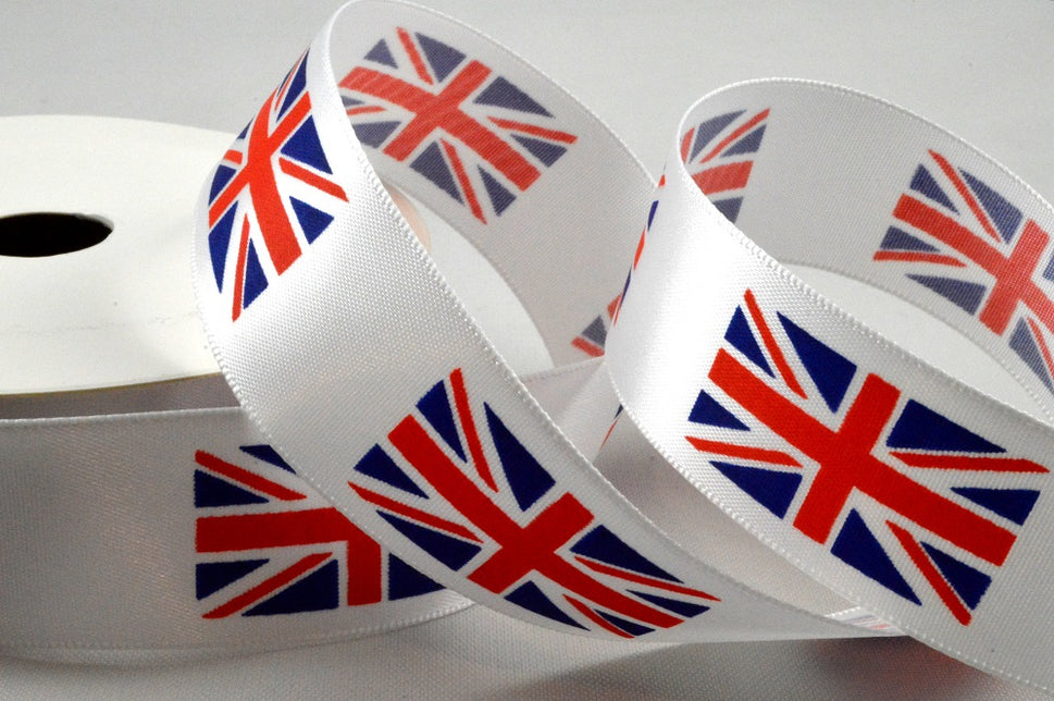 25mm & 38mm White Union Jack Flag Ribbon x 10 Metre Rolls!25mm