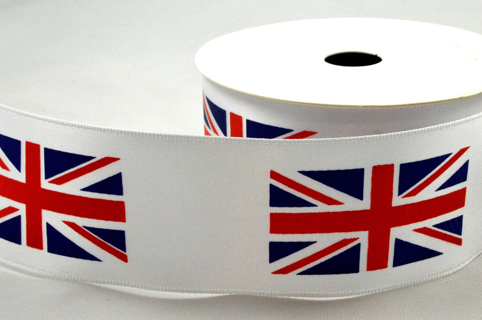 25mm & 38mm White Union Jack Flag Ribbon x 10 Metre Rolls!38mm