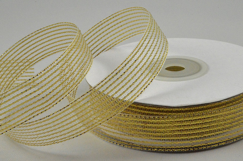 40mm & 63mm Striped Lurex Ribbon x 20 Metre Rolls!63mm / Gold