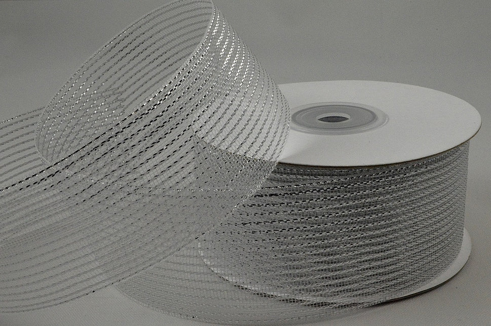 40mm & 63mm Striped Lurex Ribbon x 20 Metre Rolls!40mm / Silver
