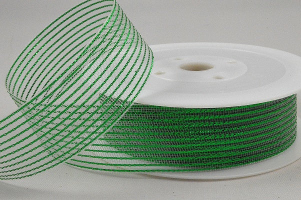 63mm Green Striped Lurex Ribbon x 20 Metre Rolls!