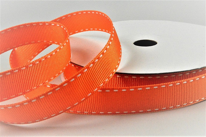 55122 - 16mm White Saddle Stitch Grosgrain Ribbon x 20 Metres!2601 Orange and White