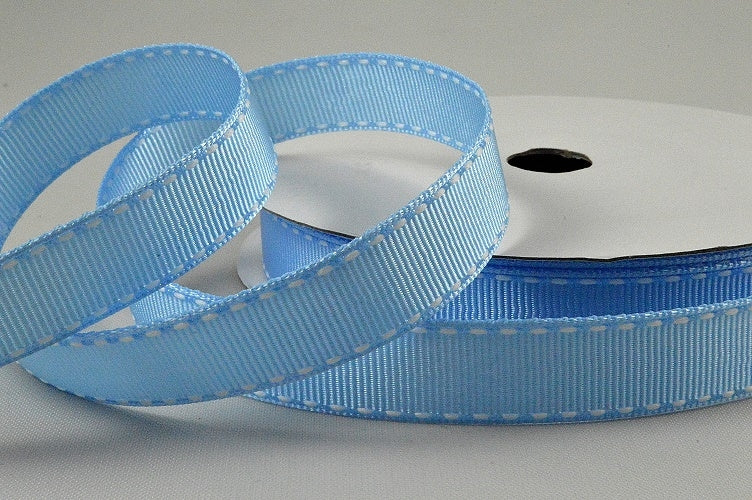 55122 - 16mm White Saddle Stitch Grosgrain Ribbon x 20 Metres!7001 Light Blue and White