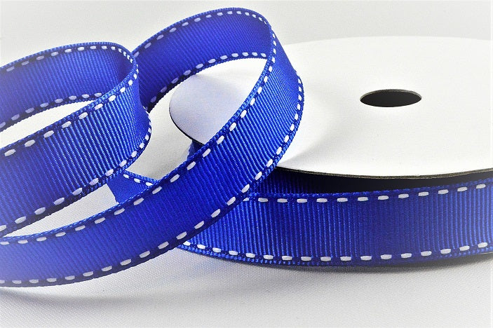 55122 - 16mm White Saddle Stitch Grosgrain Ribbon x 20 Metres!7601 Royal and White