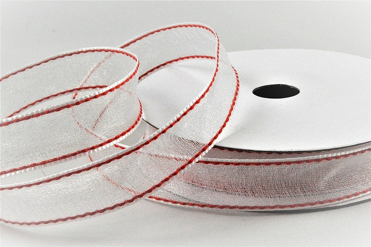 16mm Red Sheer & Saddle Stitch Ribbon x 20 Metres!White and Red