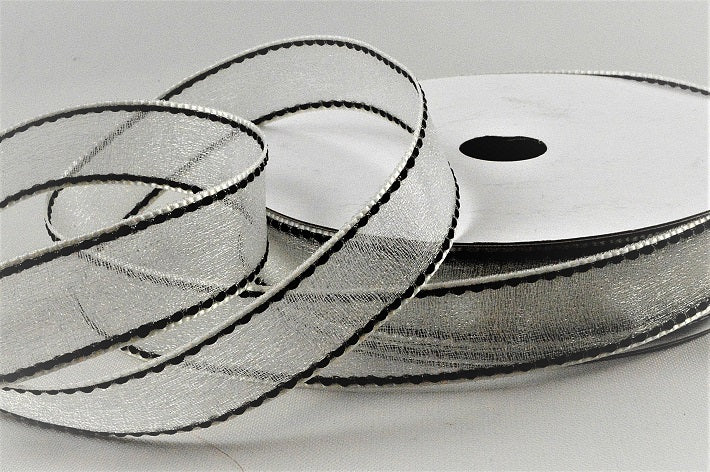 16mm Sheer & Saddle Stitch Ribbon x 20 Metres!0188 White and Black