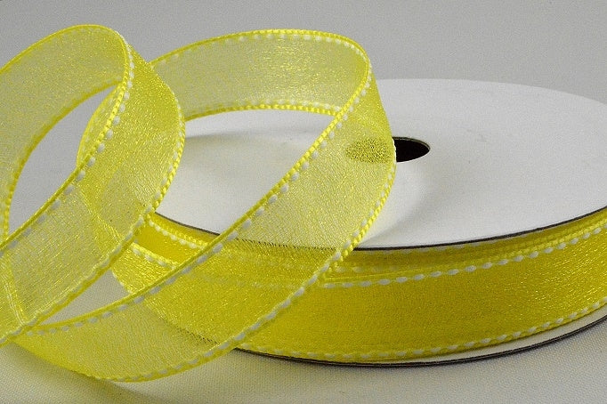 16mm Sheer & Saddle Stitch Ribbon x 20 Metres!1301 Yellow and White