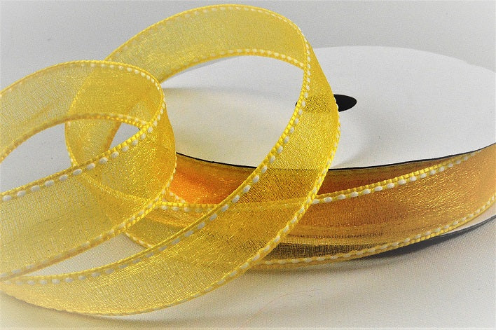 16mm Sheer & Saddle Stitch Ribbon x 20 Metres!1501 Gold Yellow and White
