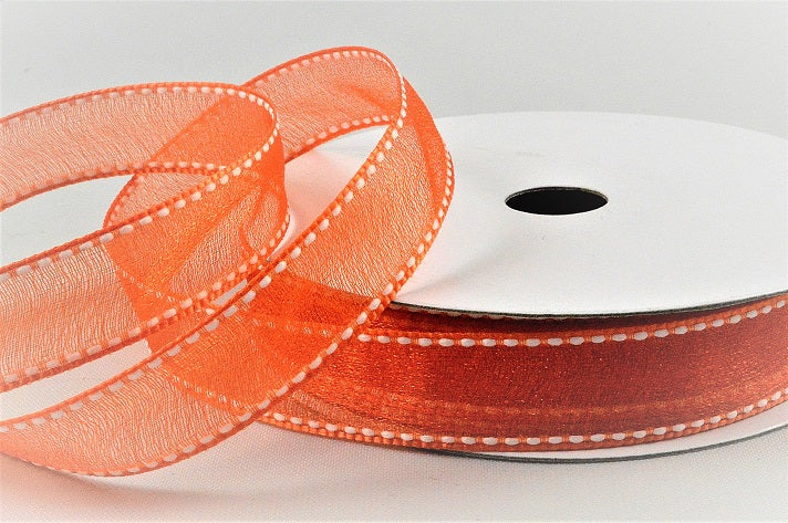 16mm Sheer & Saddle Stitch Ribbon x 20 Metres!2601 Orange and White