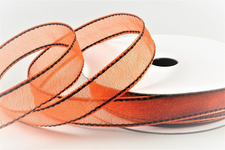 16mm Sheer & Saddle Stitch Ribbon x 20 Metres!2688 Dark Orange and Black