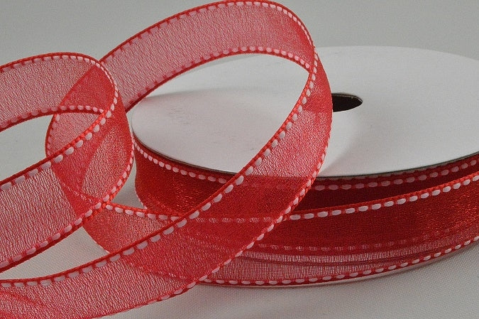 16mm Red Sheer & Saddle Stitch Ribbon x 20 Metres!