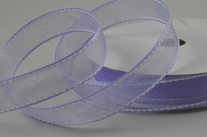 16mm Sheer & Saddle Stitch Ribbon x 20 Metres!4001 Lilac and White