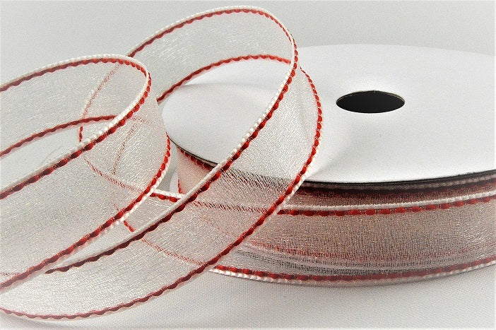 16mm Red Sheer & Saddle Stitch Ribbon x 20 Metres!Off White and Red