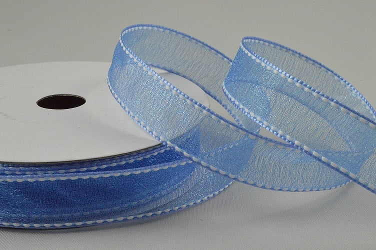 16mm Sheer & Saddle Stitch Ribbon x 20 Metres!7201 Blue and White
