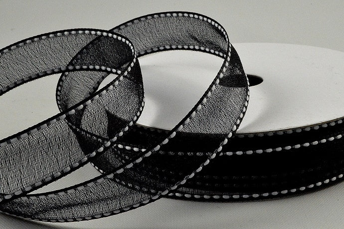 16mm Sheer & Saddle Stitch Ribbon x 20 Metres!8801 Black and White