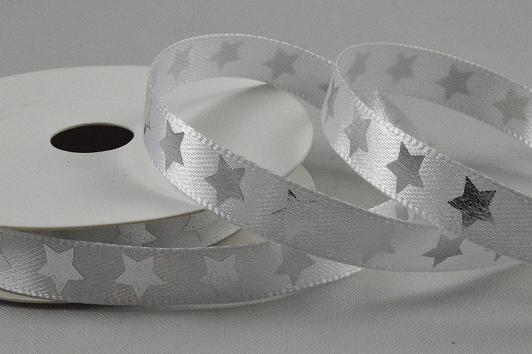 10mm Satin Star Printed Ribbon x 10 Metre Rolls!Silver