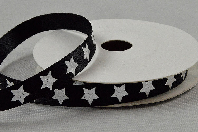 10mm Satin Star Printed Ribbon x 10 Metre Rolls!Black