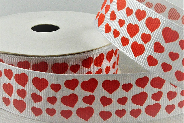 22mm Red Love Hearts Grosgrain Ribbon x 10 Metres!