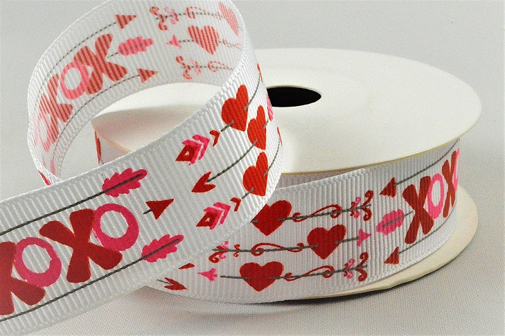22mm Cupid Arrow & Love Hearts White Grosgrain Ribbon x 10 Metres!