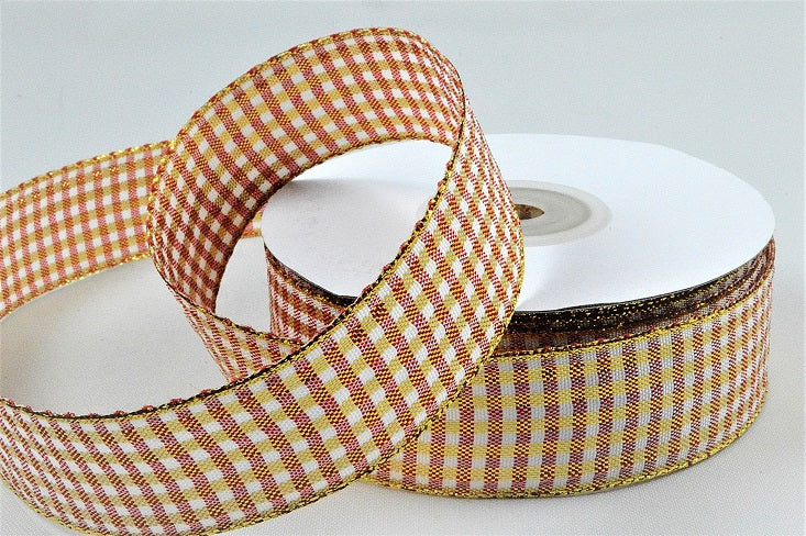 25mm & 38mm Gingham Check Lurex Ribbon (20 Metre Rolls)25mm / Red
