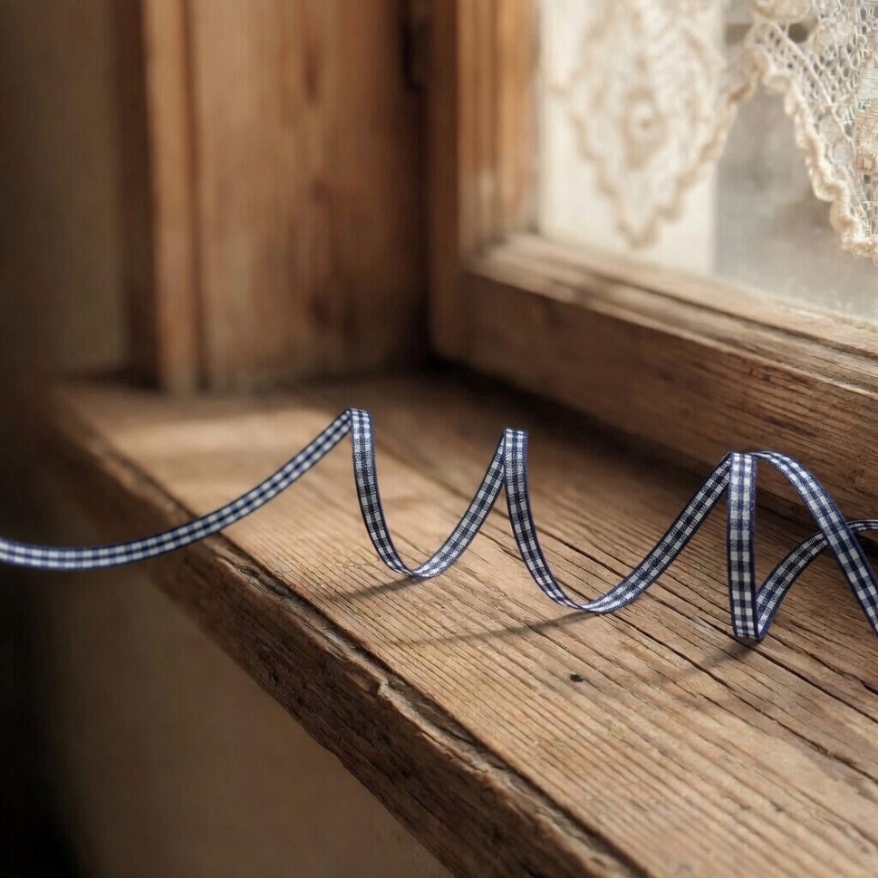 5mm Dark Navy Gingham Ribbon x 25 Metre Rolls!
