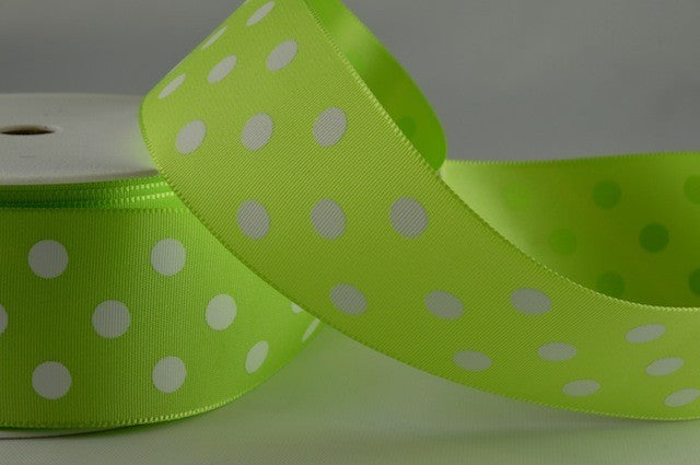 38mm Large White Polka Dot Ribbon (20 Metre Rolls)Green