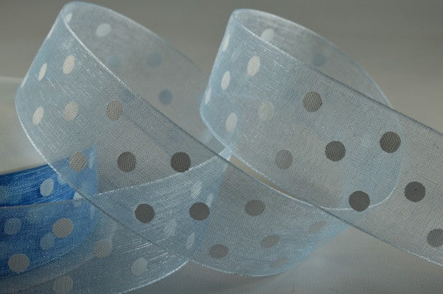 10mm & 25mm Sheer Spotted Dot Ribbon x 20 Metres!25mm / Baby Blue
