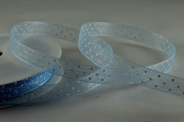 10mm & 25mm Sheer Spotted Dot Ribbon x 20 Metres!10mm / Baby Blue